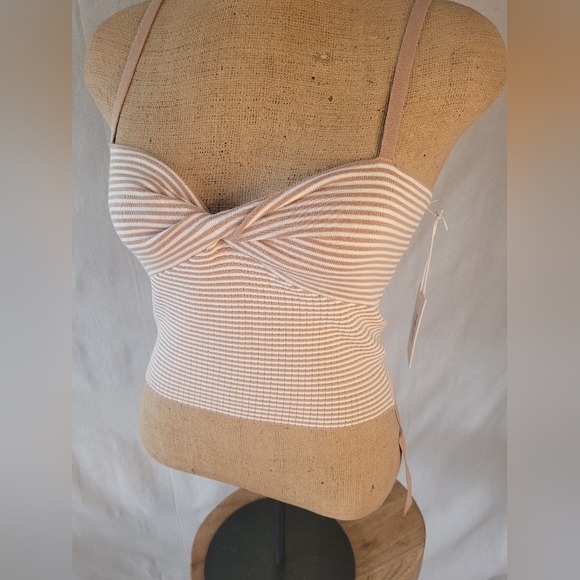 Reformation Lorenzo Striped Cami Top Tan and Cream Color Nwt - Picture 5 of 7